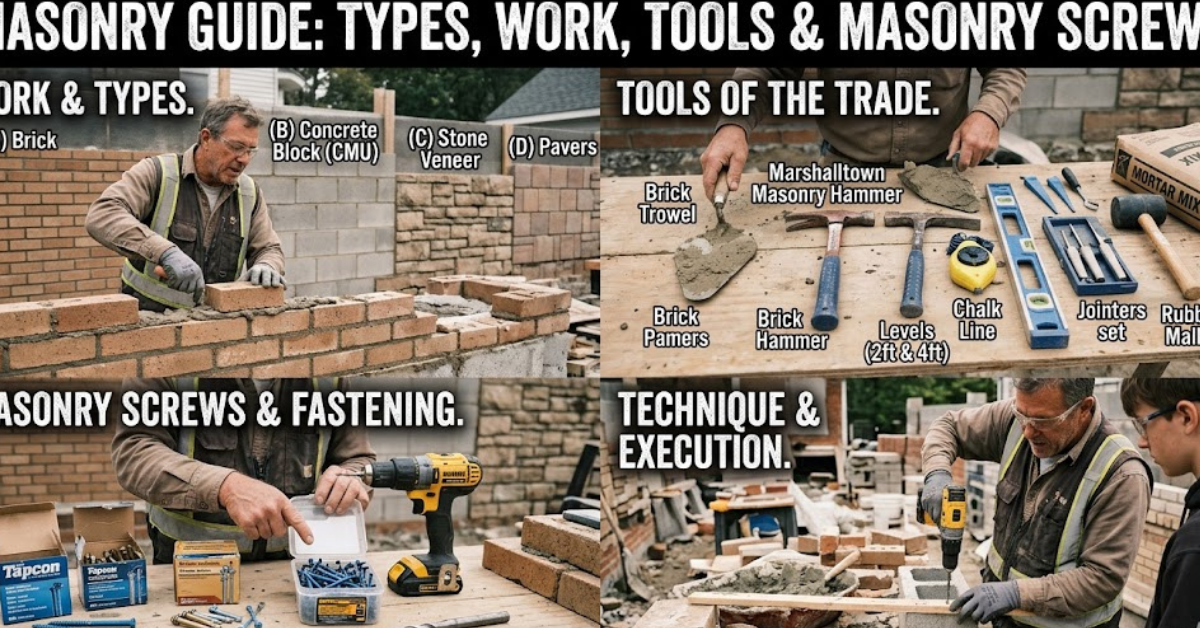 Masonry Guide: Types, Work, Tools & Masonry Screws
