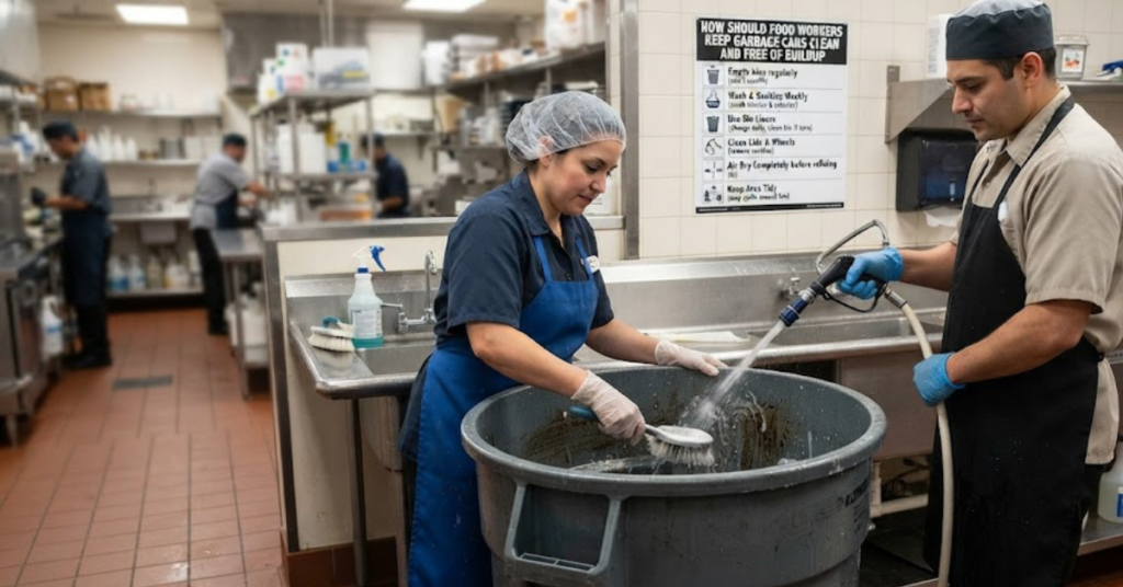 How Should Food Workers Keep Garbage Cans Clean and Free of Buildup?
