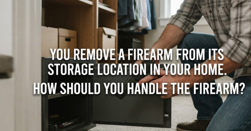 You Remove a Firearm From Its Storage Location in Your Home. How Should You Handle the Firearm?